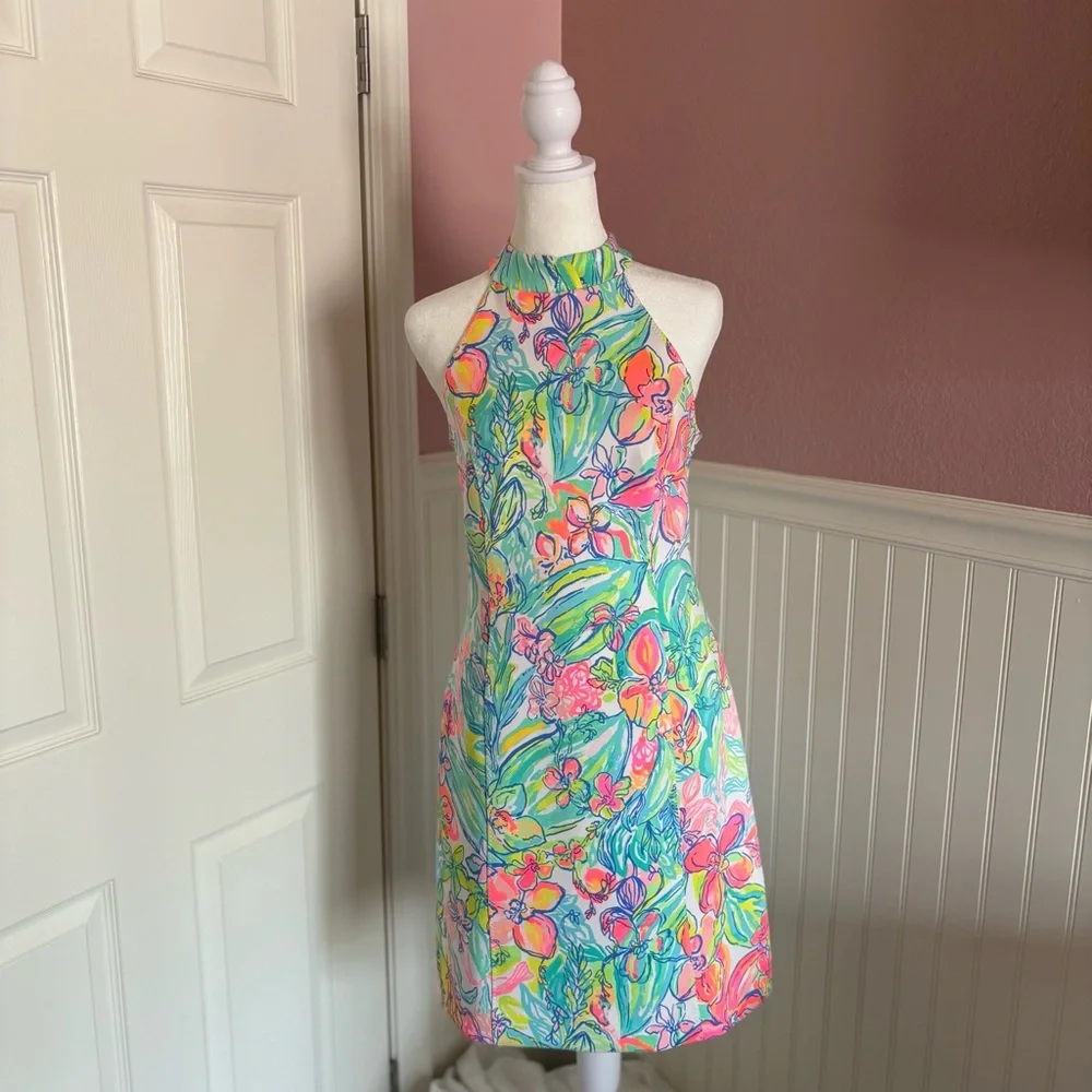 Colorful Lilly Pulitzer Mock Turtleneck Sleeveless Sheath Scuba Dress size 4 - Picture 1 of 11